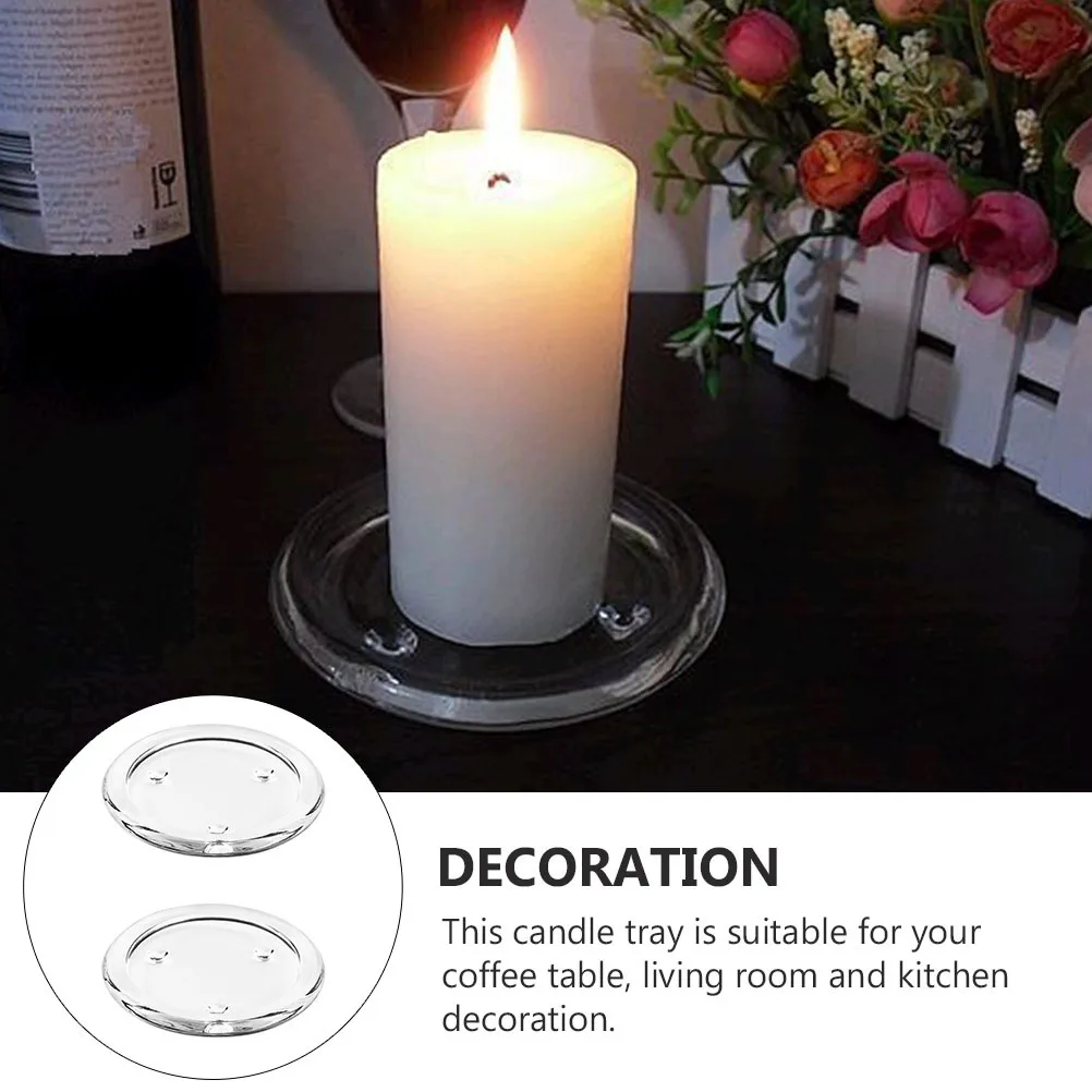 

2Pcs Round Glass Tray Simple Elegant Plate for Living Room Tabletop Decorations Home Supply Candlestick Decorative