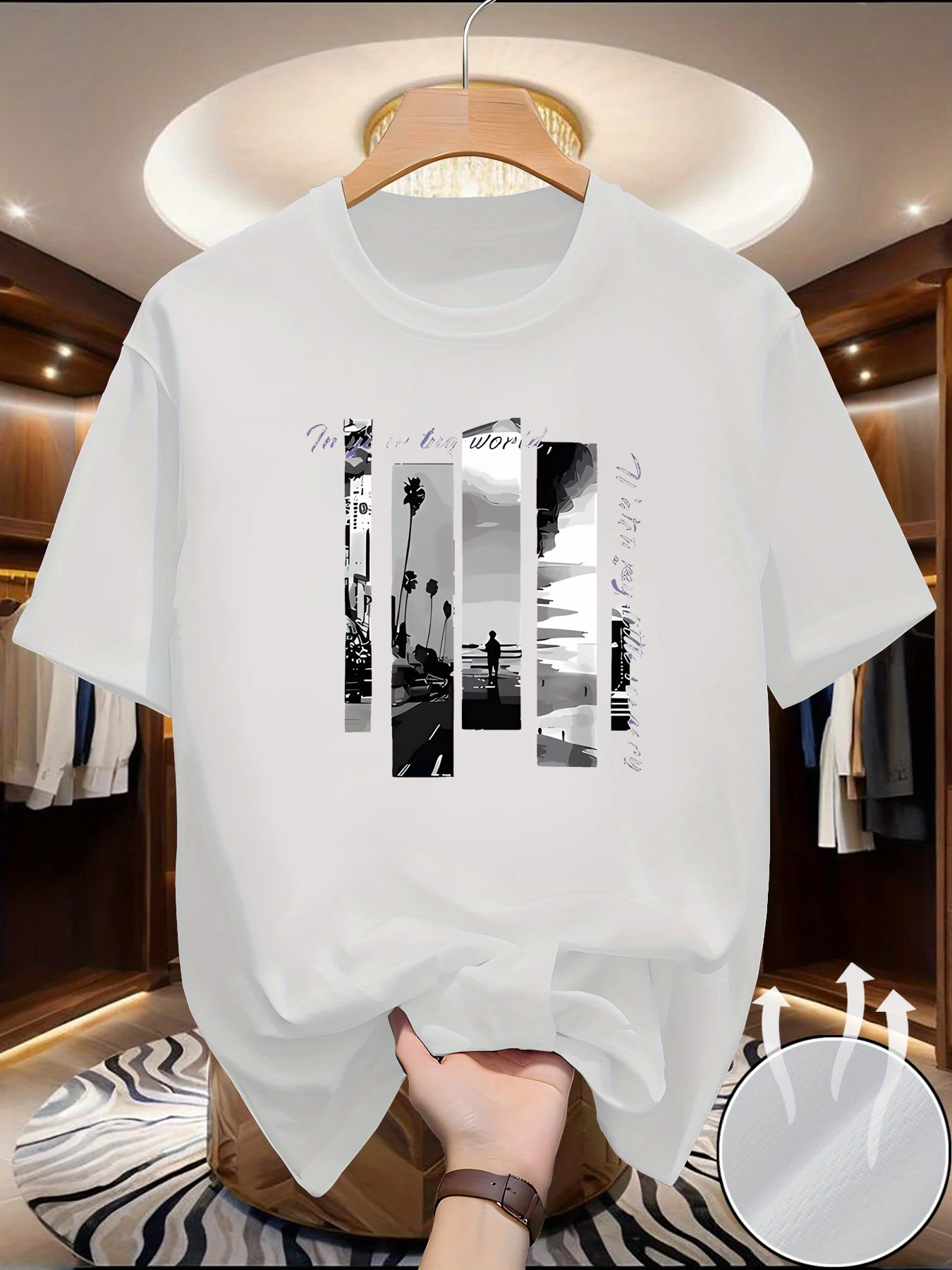 Men's summer T-shirt - Comfortable, sporty, loose-fitting, fashionable with scenic print, round-neck short-sleeved top