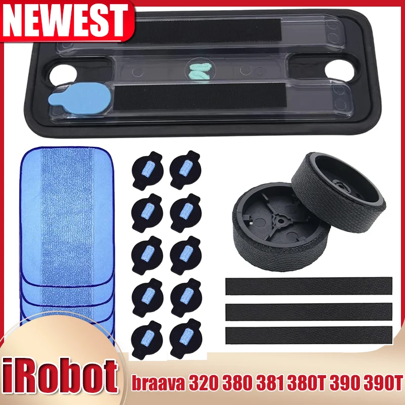 Recambio de tapa de agua para neumático de rueda, mopa de tela para iRobot braava 320, 380, 381, 380T, 390, 390T, menta, 4200, 4205, 5200, 5200C