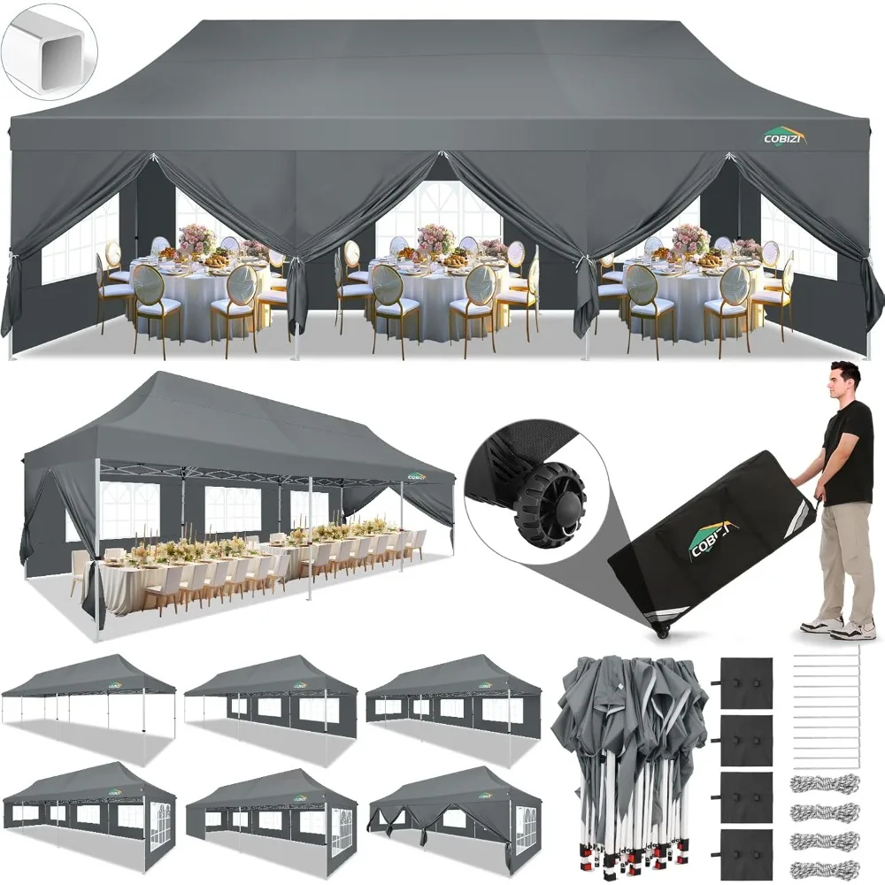 

10x30Pop Up Canopy Tent with 8 Removable Sidewalls,Easy Setup Canopy with Roller Bag & Sandbags,Waterproof and UPF50+Gazebo Tent