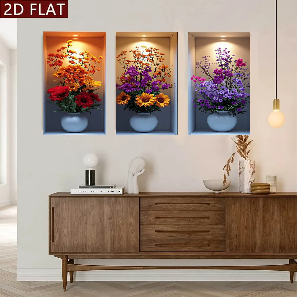Multiple sizes 3pc frameless Canvas Painting triple frameless wall stickers, modern and simple floral decoration paintings, envi