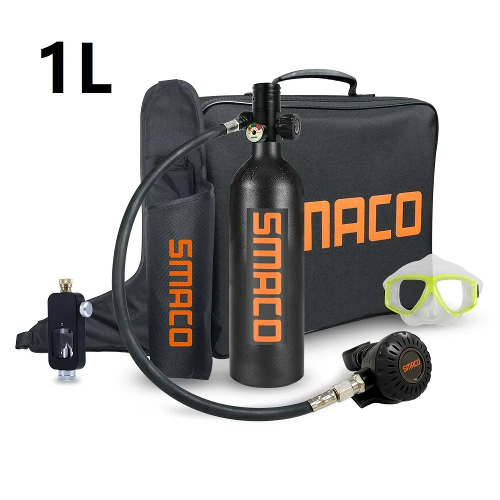 

SMACO 1L Mini Scuba Diving Tank Portable Oxygen Cylinder Scuba Tank for 15-20 Minutes Underwater Breathing Reusable Cylinder