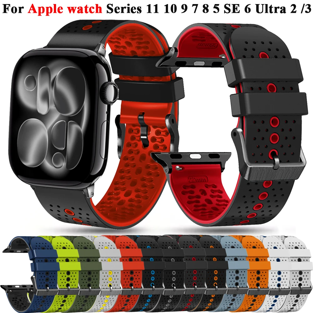 

Sport Silicone Watchbands For Apple Watch Band ultra 2 49mm Series 11 10 9 8 7 6 SE 5 4 46mm 49mm 45mm 44mm 42mm strap iwatch 11