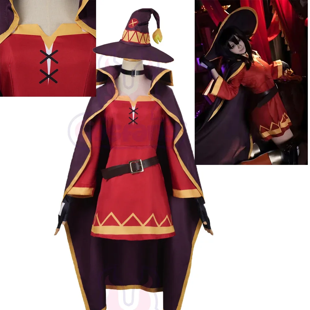 Disfraz de Cosplay de Anime Megumin para Mujer, Vestido de Hechicera, Sombrero, Capa, Uniforme, Disfraces de Halloween, Disfraz de Carnaval, Vestido de Juego de Roles