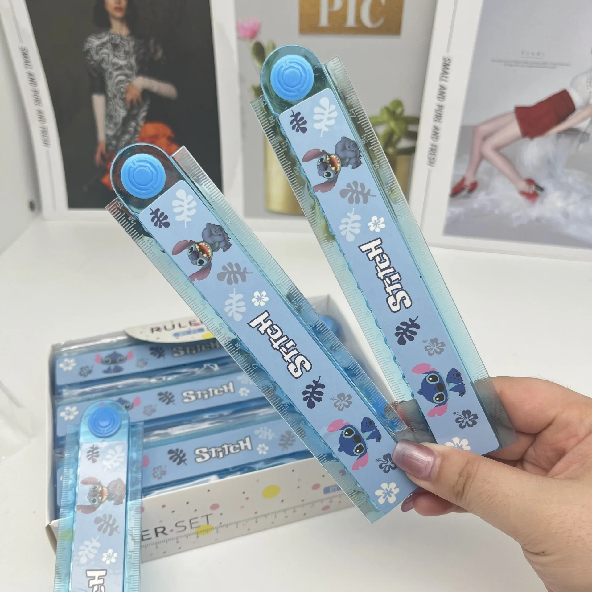 Cartoon Lilo & Stitch Student Stationery Ruler Disney Anime Multifunctional Folding Ruler Kids Math Measurement Tools Supplies