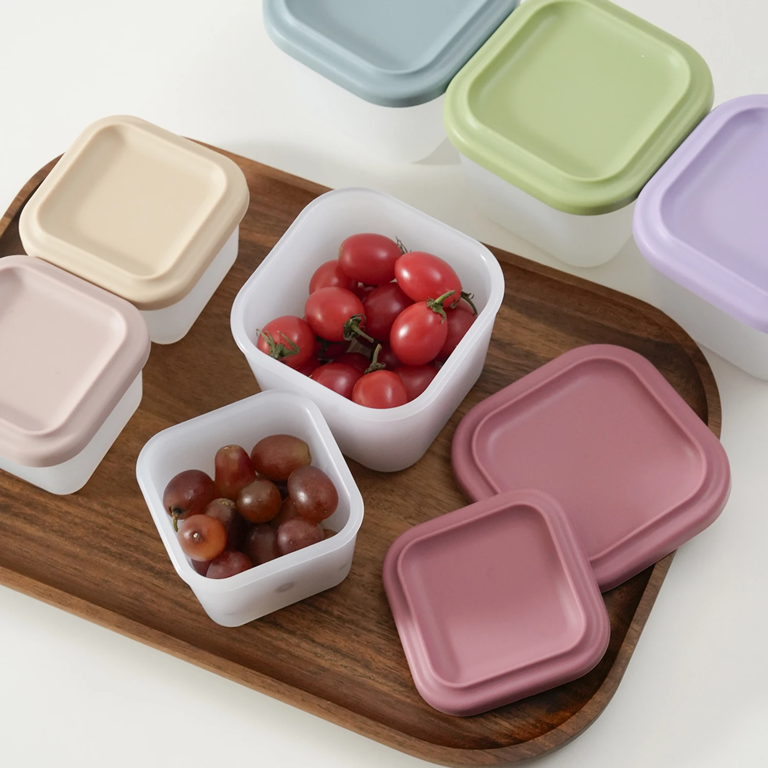 2PCS Square Silicone Food Container With Cover Toddler Self Feeding Storage Box Portable Infant Solid Food  Dining Tableware