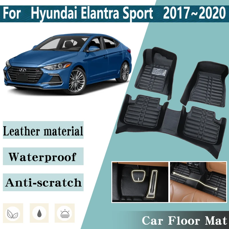 LHD Car Floor Mats for Hyundai Elantra Sport Avante AD 2017-2020 MK6 Leather Foot Inner Liner Carpet Pads Custom Rug Accessories