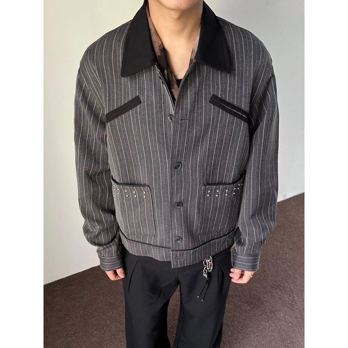 

Casual Spring Autumn Men's Jacket Loose Fit Harajuku Style Trendy Outerwear Polyester Standard Fit Long Sleeve Pure Color
