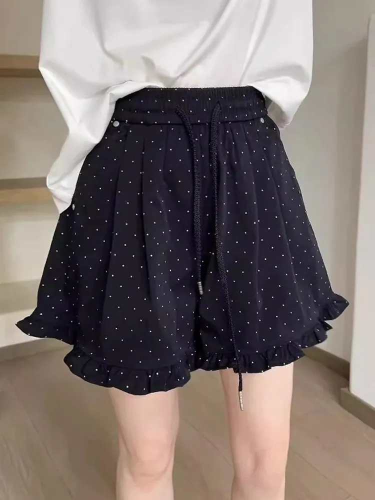 

plus Size 300 Pounds Polka Dot Casual Shorts Women Summer Sports Pants Wooden Ear Loose Slimming Five-Quarter Length