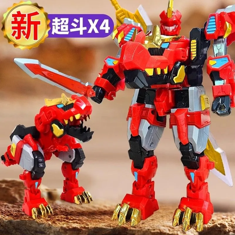 Robot transformador interactivo, dinosaurio de juguete X4, cuatro estrellas, combina rakosaurus, guerrero, vehículo, juego para padres e hijos, figura de acción