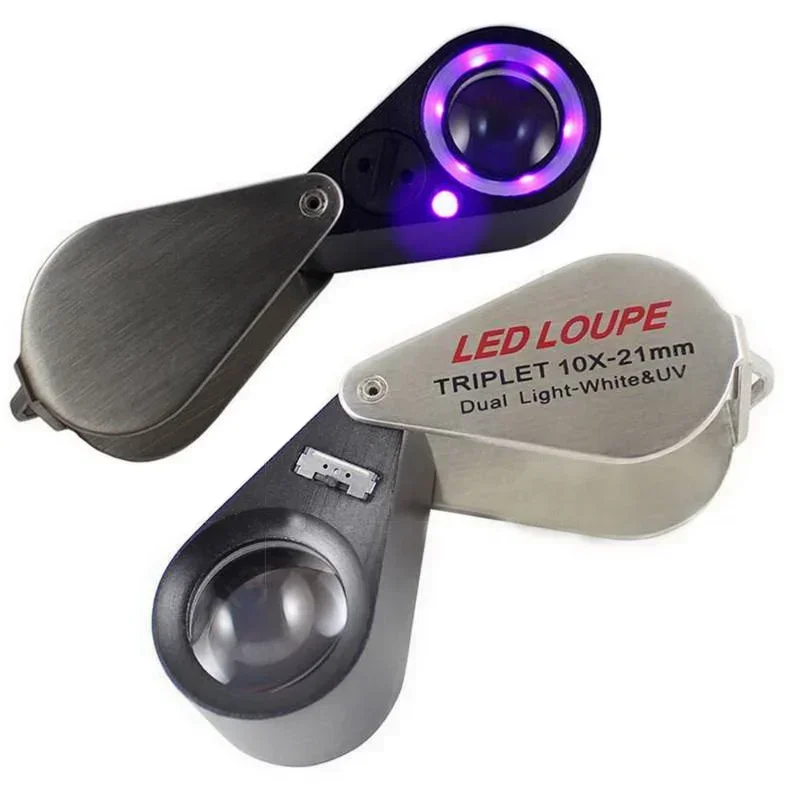 10X 20X 30X 40X Magnifier with 6 LEDs 7 UV Lights Jewelry Diamond Magnifying Glass Handheld Illuminated Folding Loupe Magnifier