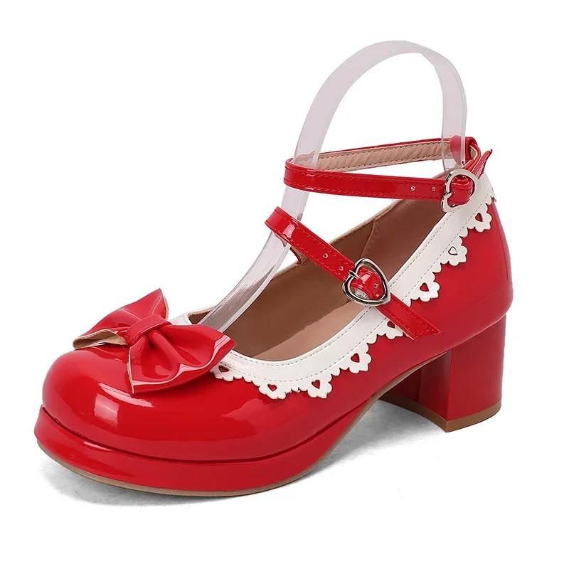 

Women's Round Toe Closed Platform Block Heel Mary Jane Shoes Sweet Cute Bow Cross Strap Buckle Wedding Party Prom Dress Pumps
