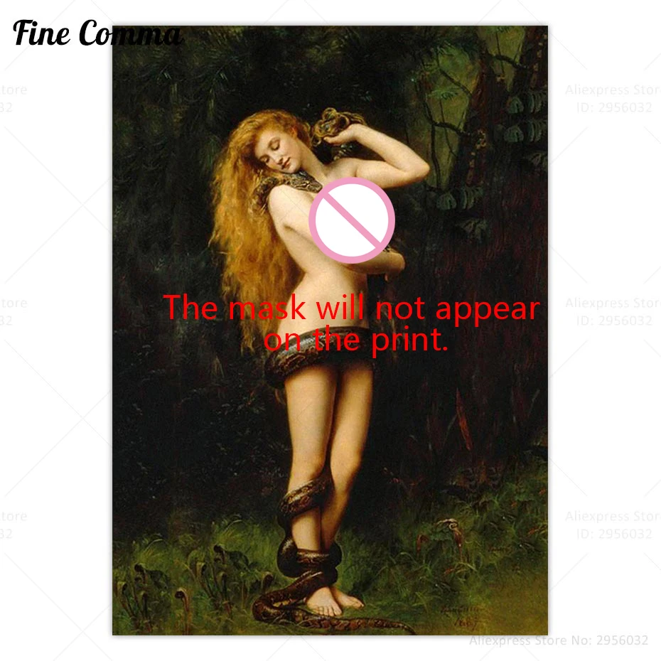 ليليث لوحة ملصق عتيق جون كولير امرأة مع ثعبان ثعبان حديقة عدن الأسطورية العتيقة جدار الفن قماش طباعة