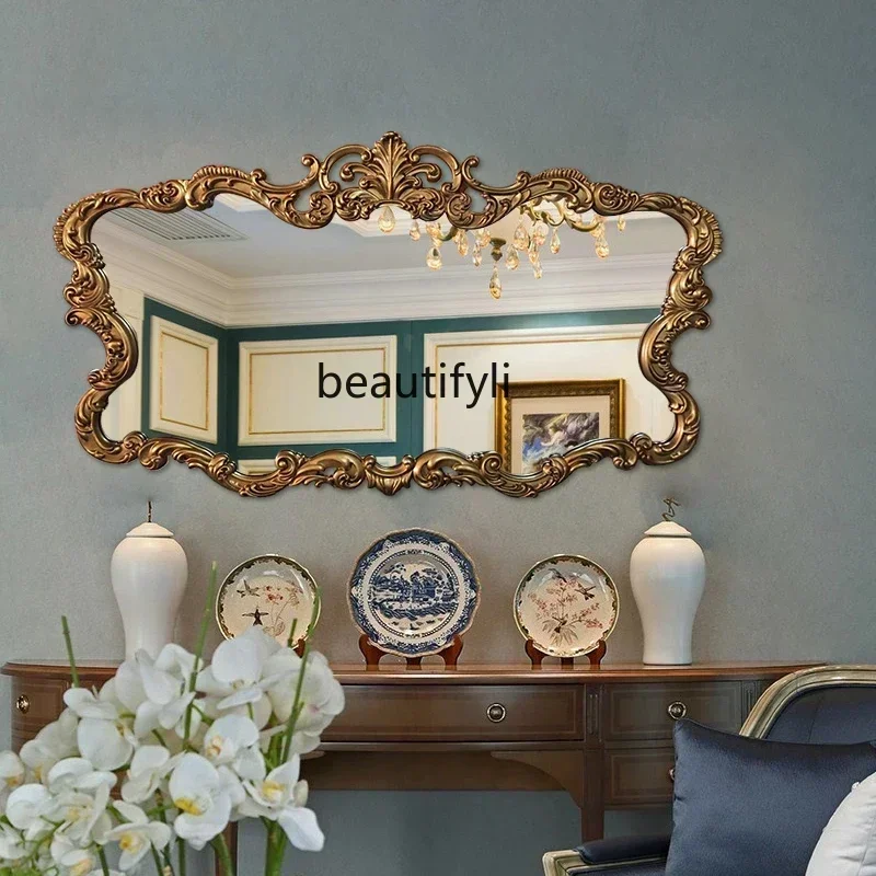 

pg45European retro vanity mirror wall-mounted background wall decorative mirror French light luxury desktop bathroom mir