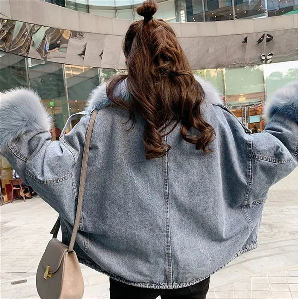 TrendWoman ClothingDetachable And Fleece Thick Denim Coat For Women 2024 Autumn/Winter New  Loose All Korean Vers