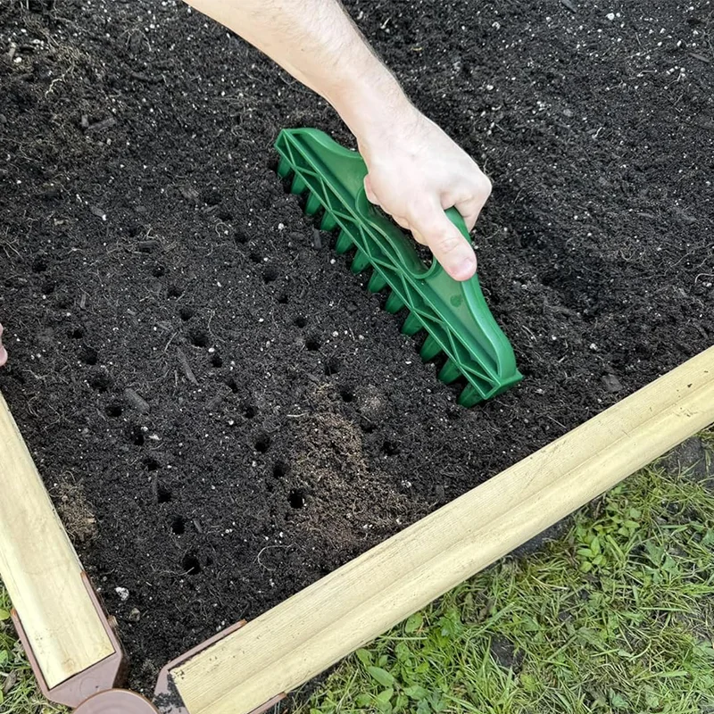 Sembradora manual de semillas para jardinería, herramienta de jardinería con 12 orificios, espaciador de semillas, herramientas de jardinería