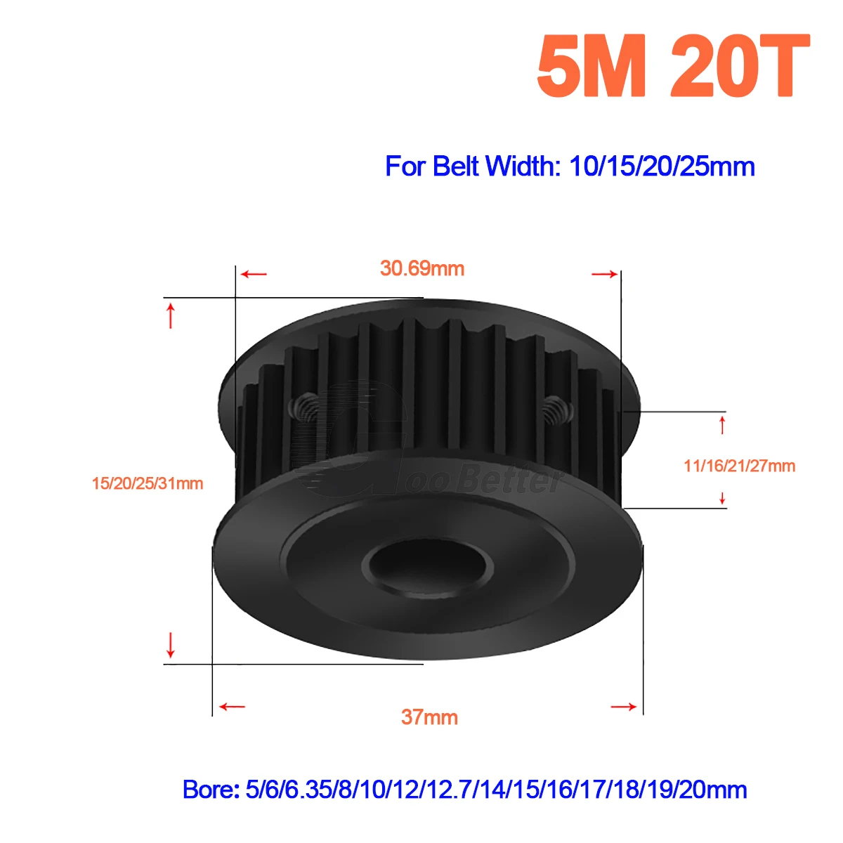 Synchronous Pulley HTD5M 20 Teeth 45 Steel Slot Width 11/16/21/27mm Industrial Transmission Pulley AF 5M-20T Timing Belt Pulley