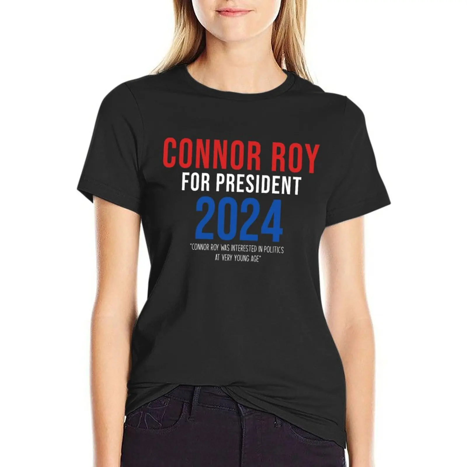 Connor Roy para mulheres, roupas estéticas, camiseta manga curta, camisas de gato, roupas estéticas