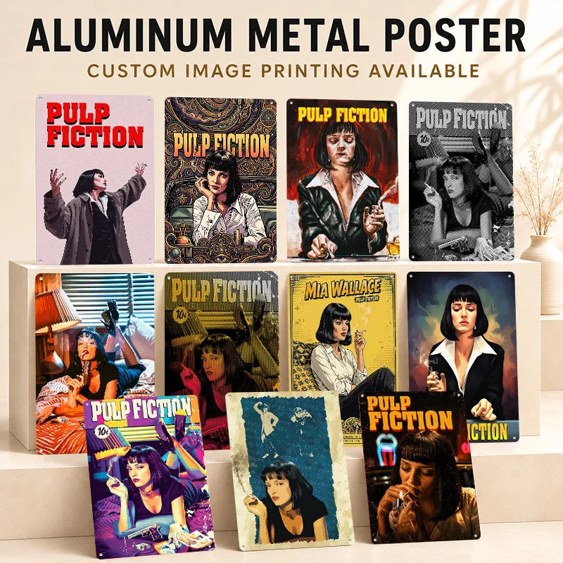 Pulp Fiction Mia Wallace Textured Posters Customized Aluminum Metal Sign Vintage Dramatic Screen Scene Wall Art For Living Room
