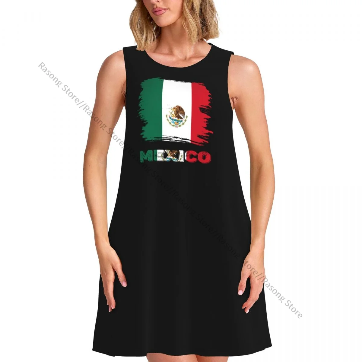 女性のドレス夏カジュアル T シャツドレスビーチカバーアップヴィンテージメキシコミチョアカンメキシコ国旗タンクドレス