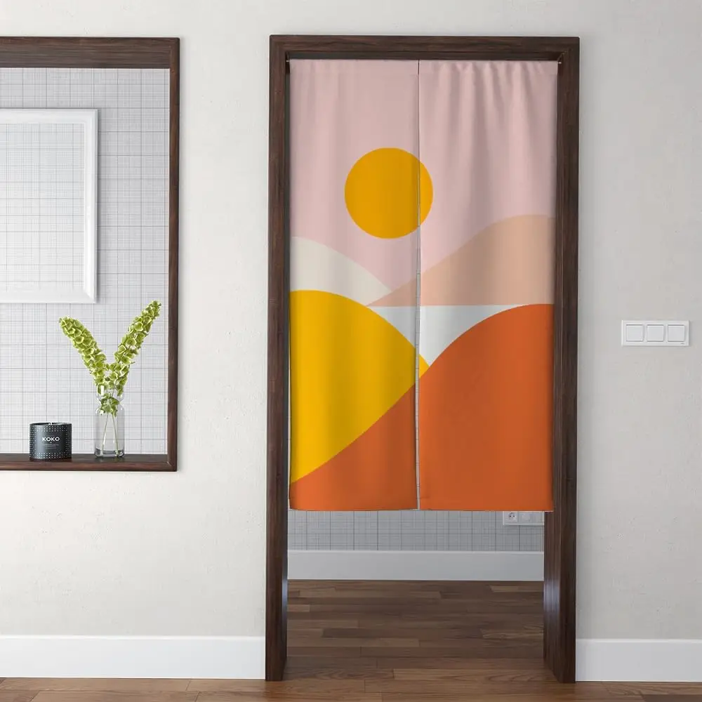 Abstract Geometric Curtain Sun Wave Mountain Pattern Door Curtain Home Window Decoration for Living Room Bedroom Kitchen Elegant