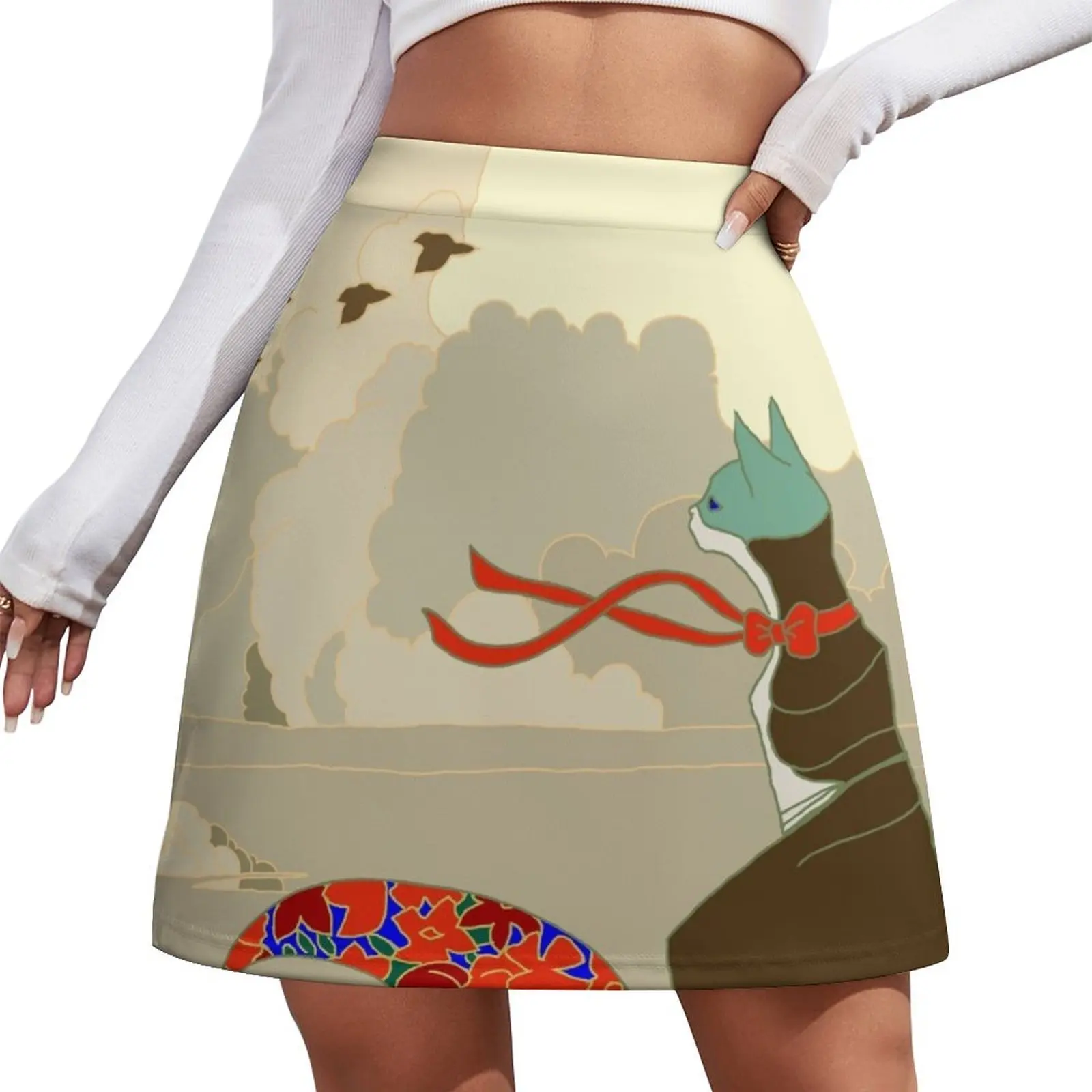 

Dorelia, Art Deco Cat Mini Skirt summer skirts clothes for woman women's skirt 2026 trend korean style clothes Mini Skirt