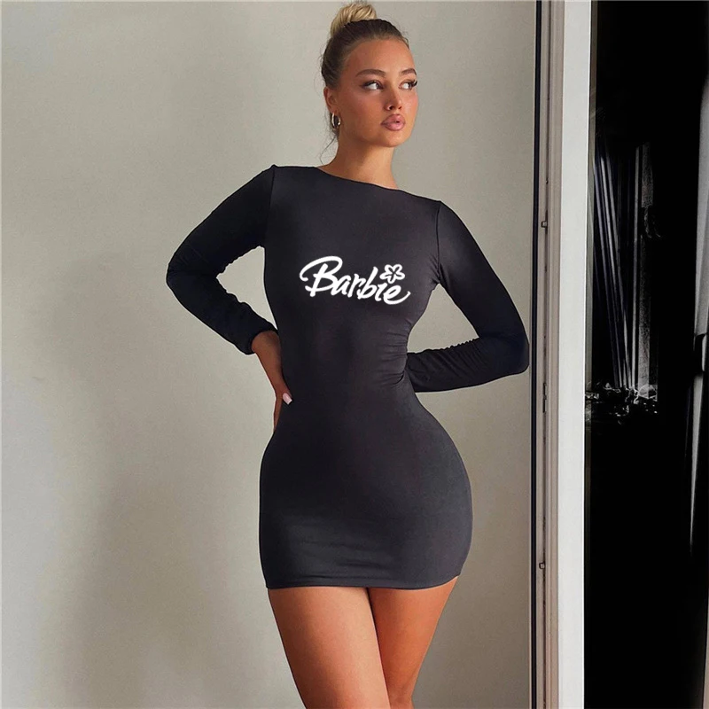 Women Long Sleeved Dress Barbie European American Style Sexy Backless Skirt Slim Fit Hip Hugging Dress Fashion Dresses