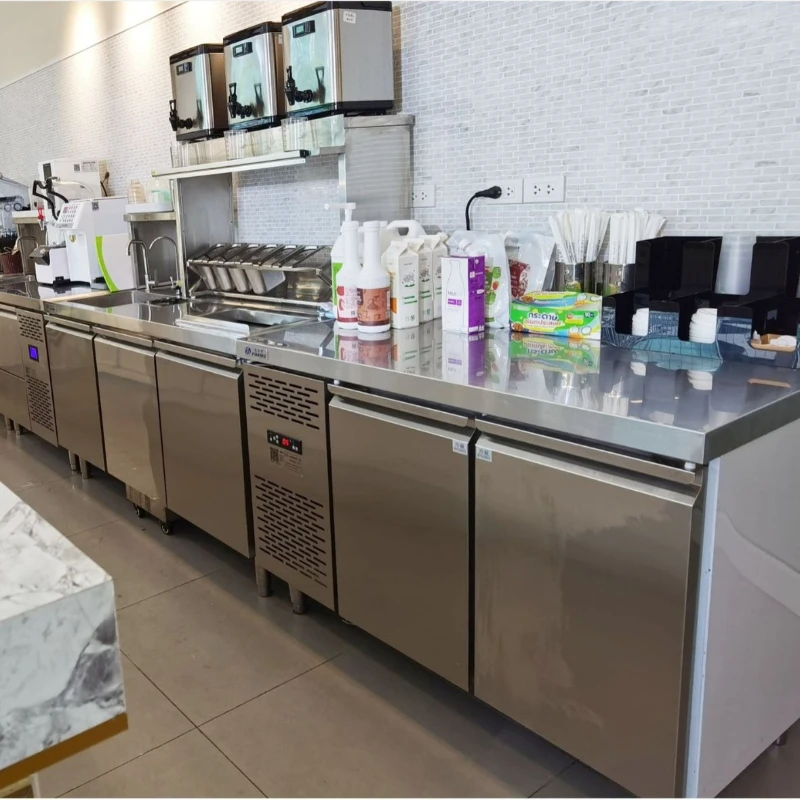 CZT-17/18 Fresh-keeping Worktable Operating Table Commercial Milk Tea Shop Water Bar Horizontal Stainless Steel