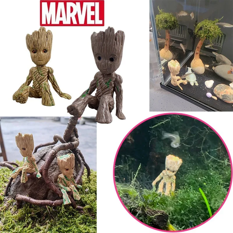 Marvel Groot Fish Tank Decoration Galaxy Hero Guardian Aquarium Fish Tank Plant Bonsai Garden Flower Pot Stone Model Decoration