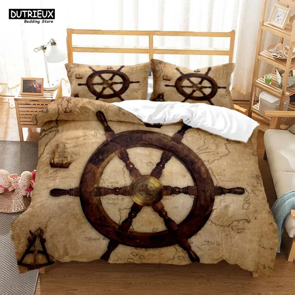 Vintage Style Navigation mapPrinted Polyester Bedding Soft And Comfortable  Customizable Comforter Bedding Sets