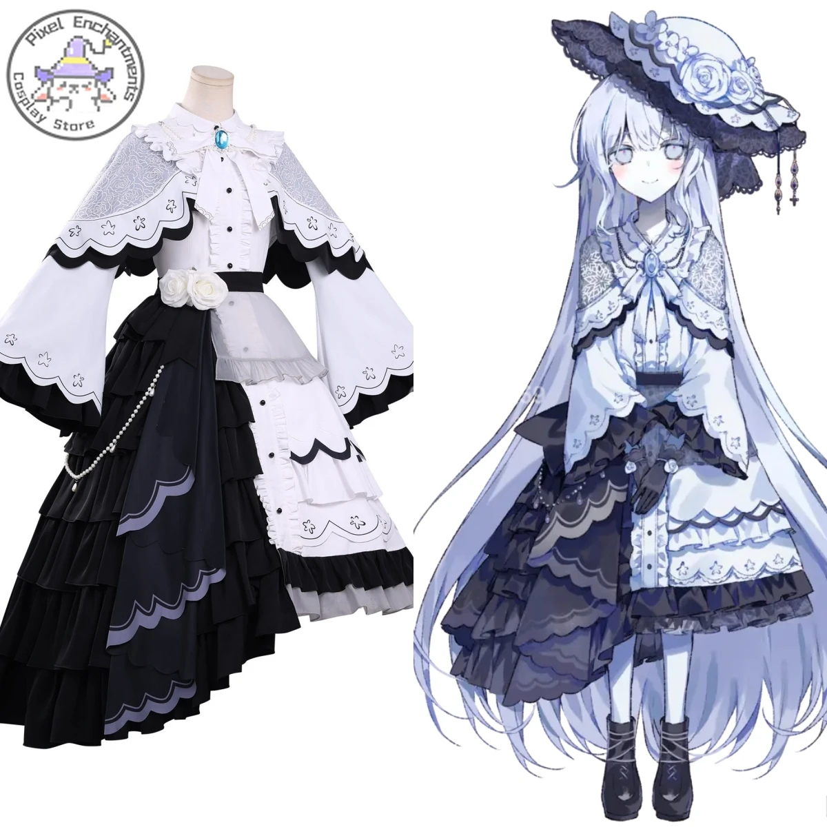 

Magical Girl Magical Trial Cosplay Costume Anime Yukiyo Tsukishiro Top Role Playing Black While Magic Outfit Hat Women Comic Con