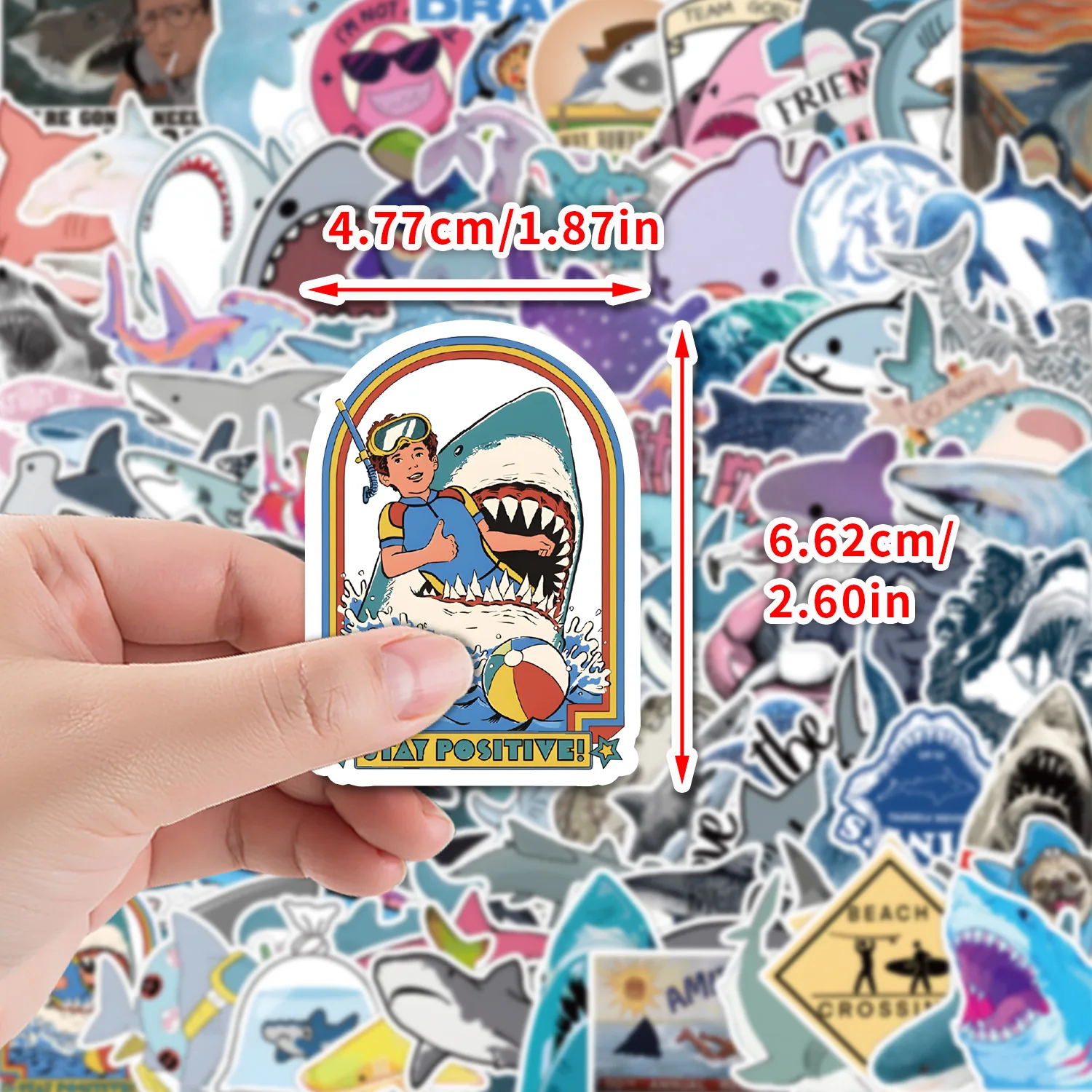 10/30/50/100PCS Cartoon Shark Sticker Cute Graffiti Decorative Water Cup Laptop Luggage Helmet Motorcycle Waterproof Decal Toy