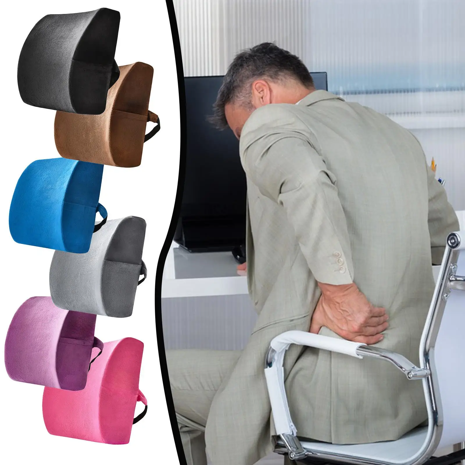 Breathable Flannel Memory Foam Back Support Pillow for Office Home Car Recliner Ergonomic Cushion