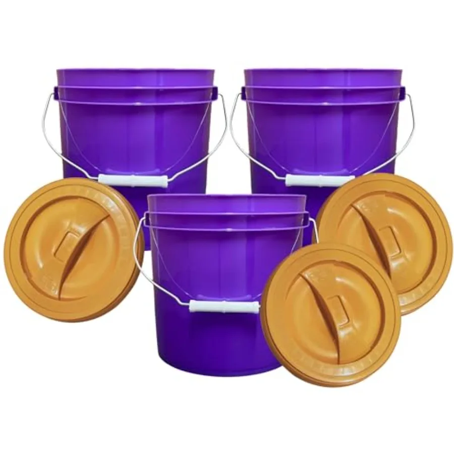 

2 Gallon Purple Food Grade BPA Free Made in USA Bucket with Screw On Lid - Pack of 3 Orange lids