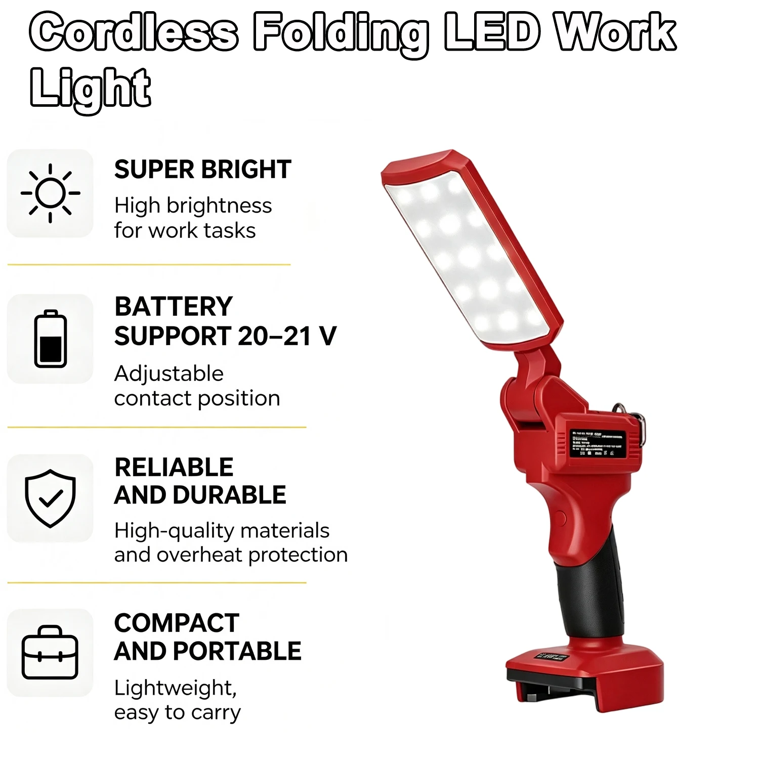 For Makita/Dewalt/Milwuakee/Bosch 18 V Battery Cordless Folding LED Work Light Amber Anti-Mosquito Light SOS Distress Light