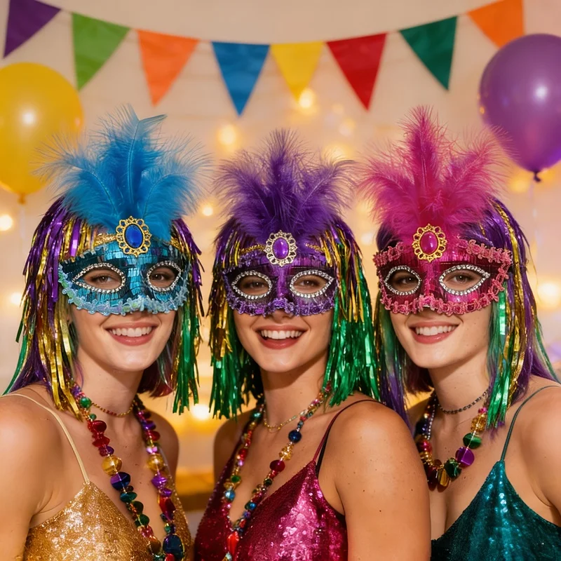 2pcs Pullover Wig Hat Feather Mask Two-Piece Set, Making You The Brightest at Carnival And Evening Parties Christmas Halloween