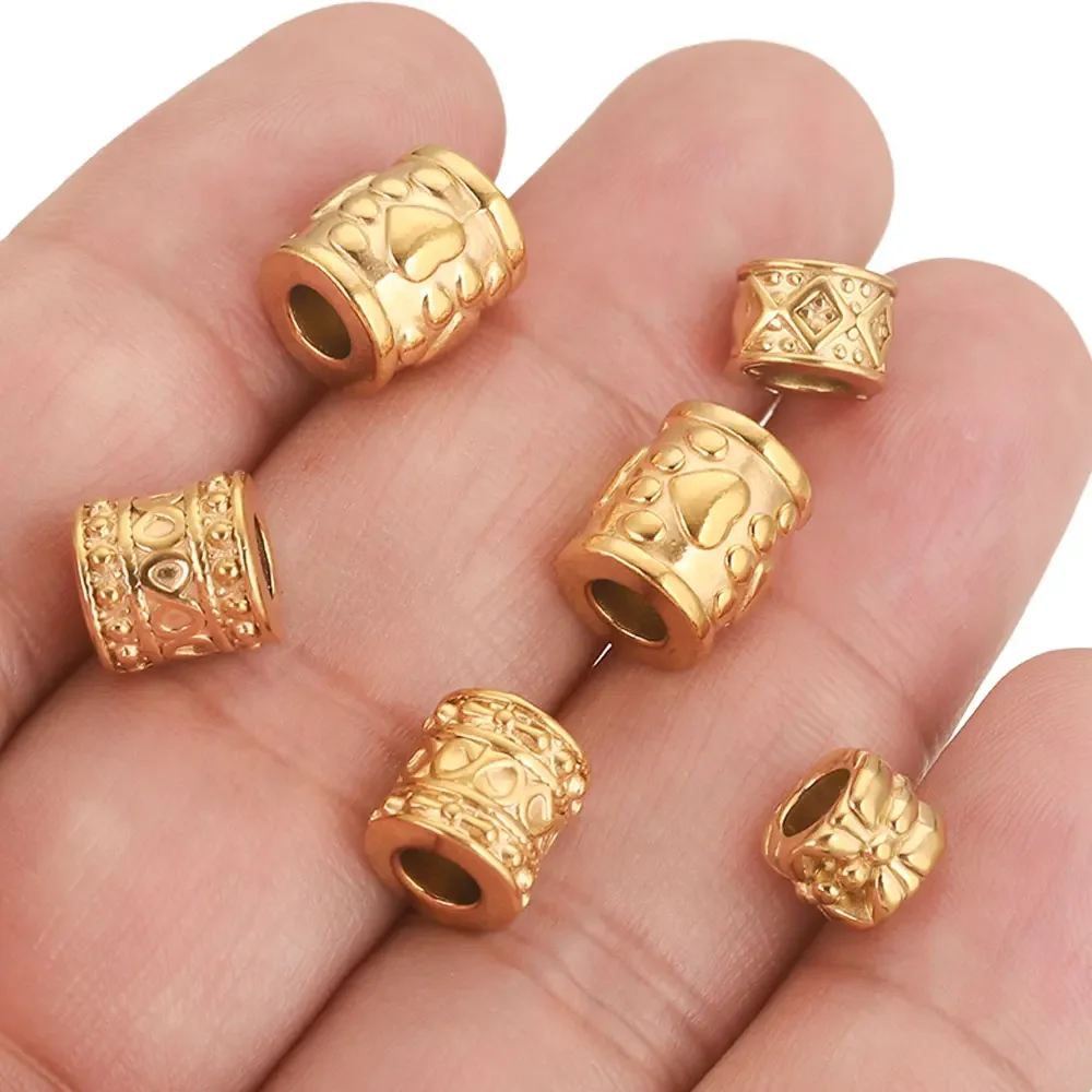 5pcs Stainless Steel Beads Large Hole Cylinder Tube Dog Footprint Spacer Bead for Bracelet Jewelry Making Materials Accessories