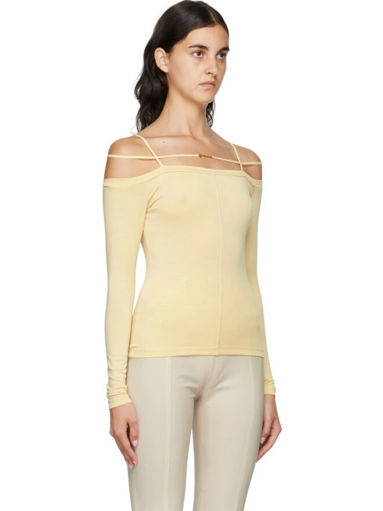 Ja marca design fora do ombro letras de metal manga comprida algodão elasticidade camiseta para mulher magro ajuste tshirt roupas superiores