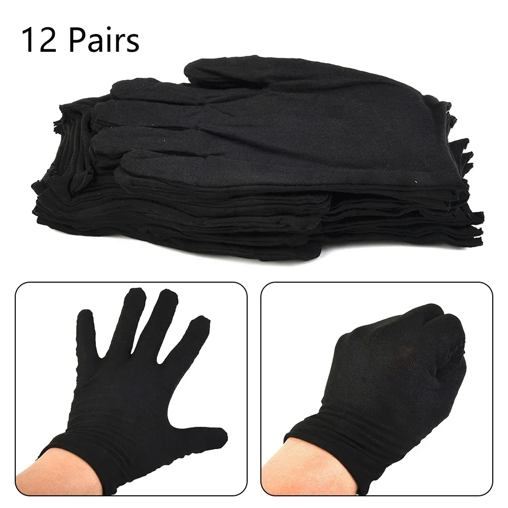 12 Pairs Black Cotton Gloves Soft Large Sensitive Cleaning Dry Moisturizing Wool Knit Wrist Cotton Gloves Workout Gloves