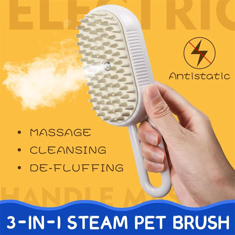 3in1 Pet Hair Cleaning Brush With Steam Pet Brush Dog Cat Steamy Brush Shedding Grooming, Spray Grooming Comb With Steam