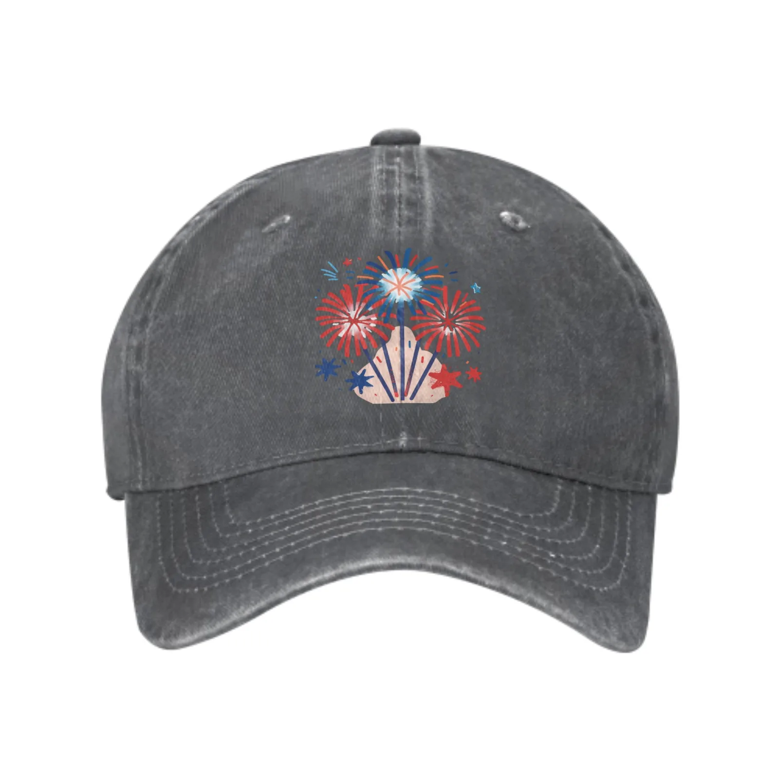 

American Firework Denim Baseball Caps for Men Women Adjustable Fashion Casual Trucker Hats for Outdoor Fishing Activities