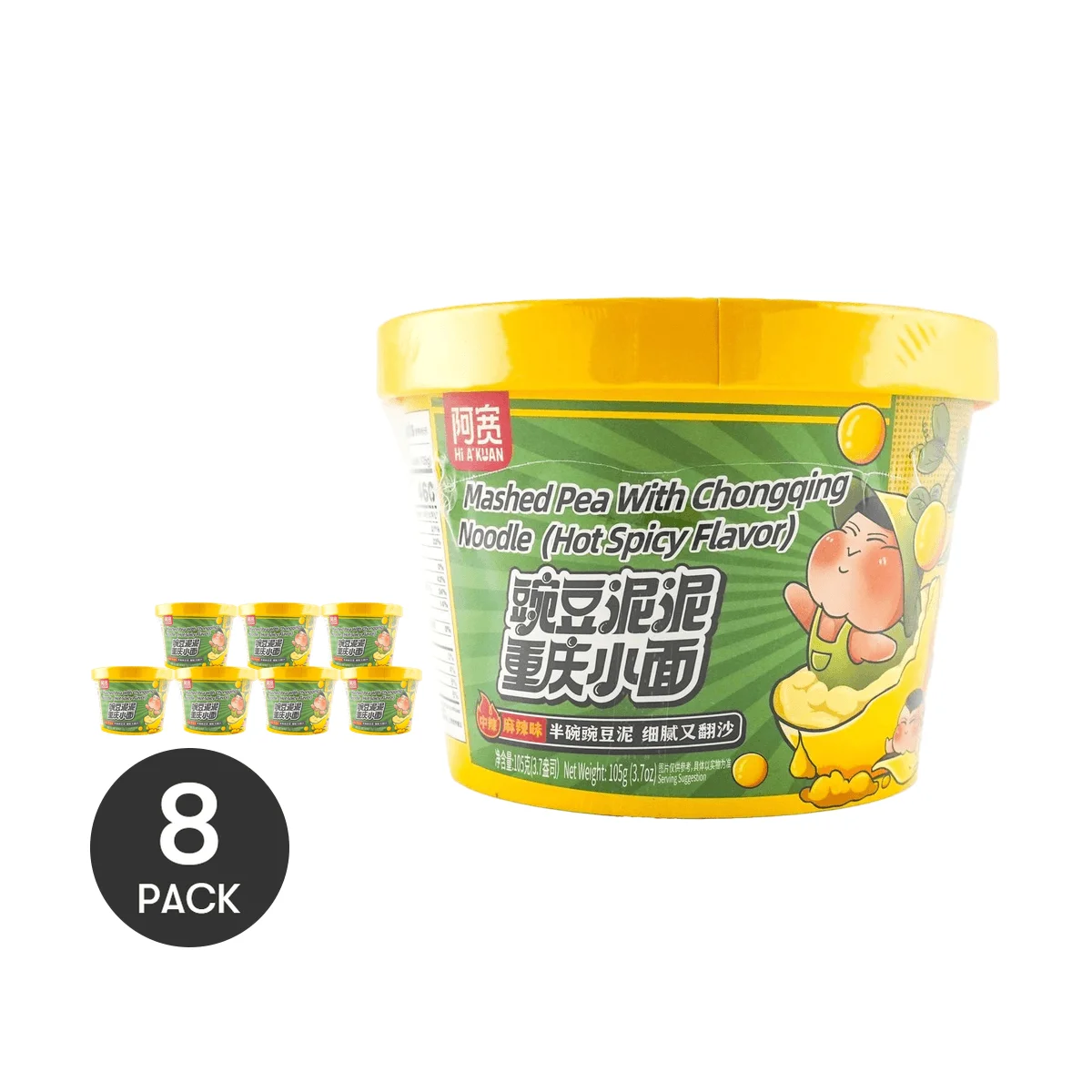 A-kuan-guisantes picados con fideos Chonqing, sabor caliente, 3,7 oz, 105,00g * 8 paquetes, 8 paquetes