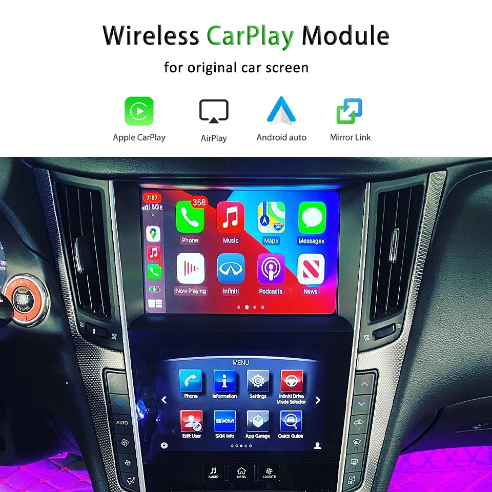 AZTON Wireless CarPlay System Adapter Android Auto Module for Nissan Skyline 2018 for Infiniti Q50 QX50 Q50s Q50L 2015 to 2019