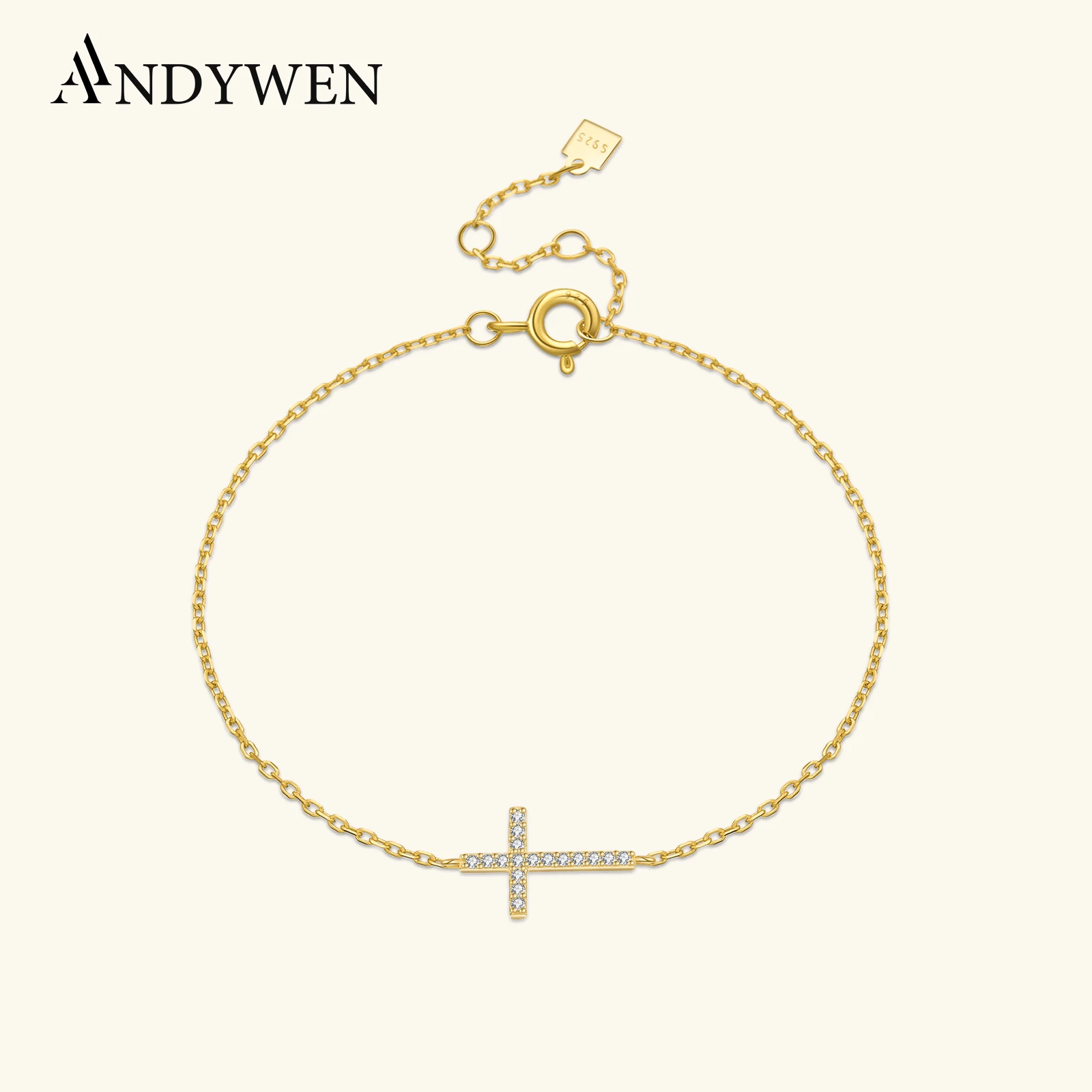 

ANDYWEN стерлингового серебра 925 пробы, кулон-крест с цирконием, браслет-цепочка с цирконием, 2024, классический новый роскошный подарок, ювелирные изделия для женщин