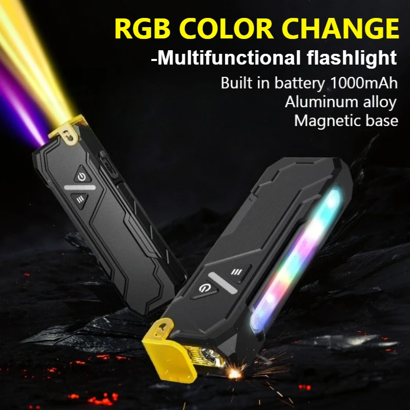 

Перезаряжаемый светодиодный фонарик RGB с многоцветным боковым фонарем Многофункциональный фонарик для экстренного кемпинга на открытом воздухе