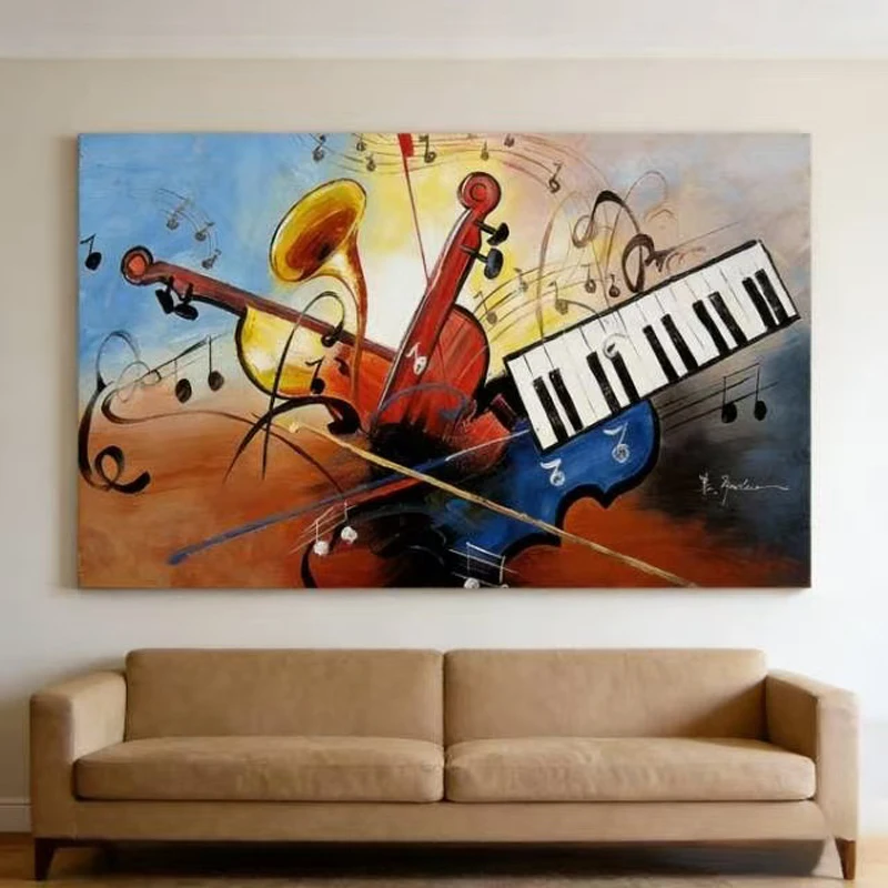 

Ручная роспись мультфильм картина маслом на холсте абстрактный музыкальный инструмент настенная художественная картина для гостиной домашний декор
