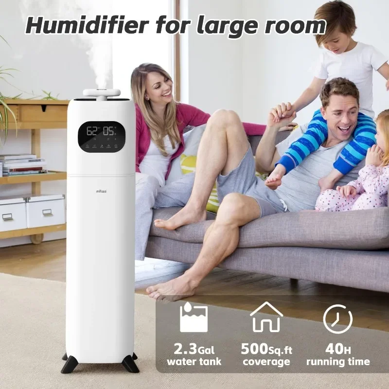 Humidifiers for Large Room Home, 2.3Gal/9L Quiet Humidifiers for Bedroom with Timer, 360°Nozzle, Aroma Box, 3 Speed Ultrasonic