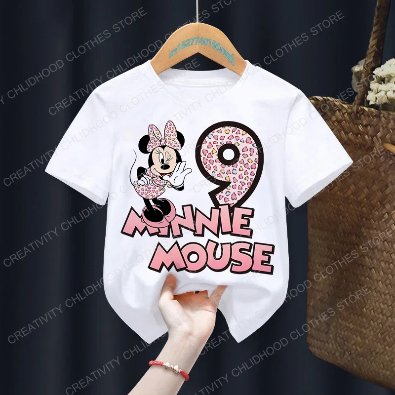 Camiseta de Minnie Mouse para niños, ropa informal de dibujos animados de Disney, Kawaii, número 1-12, Verano