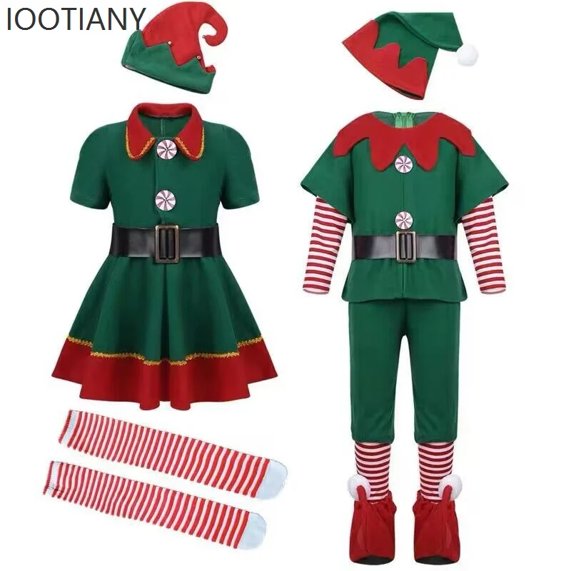 أزياء عيد الميلاد للأطفال للأولاد والبنات أزياء قزم عيد الميلاد الخضراء للأطفال الصغار ملابس عيد الميلاد أزياء أداء الوالدين والطفل