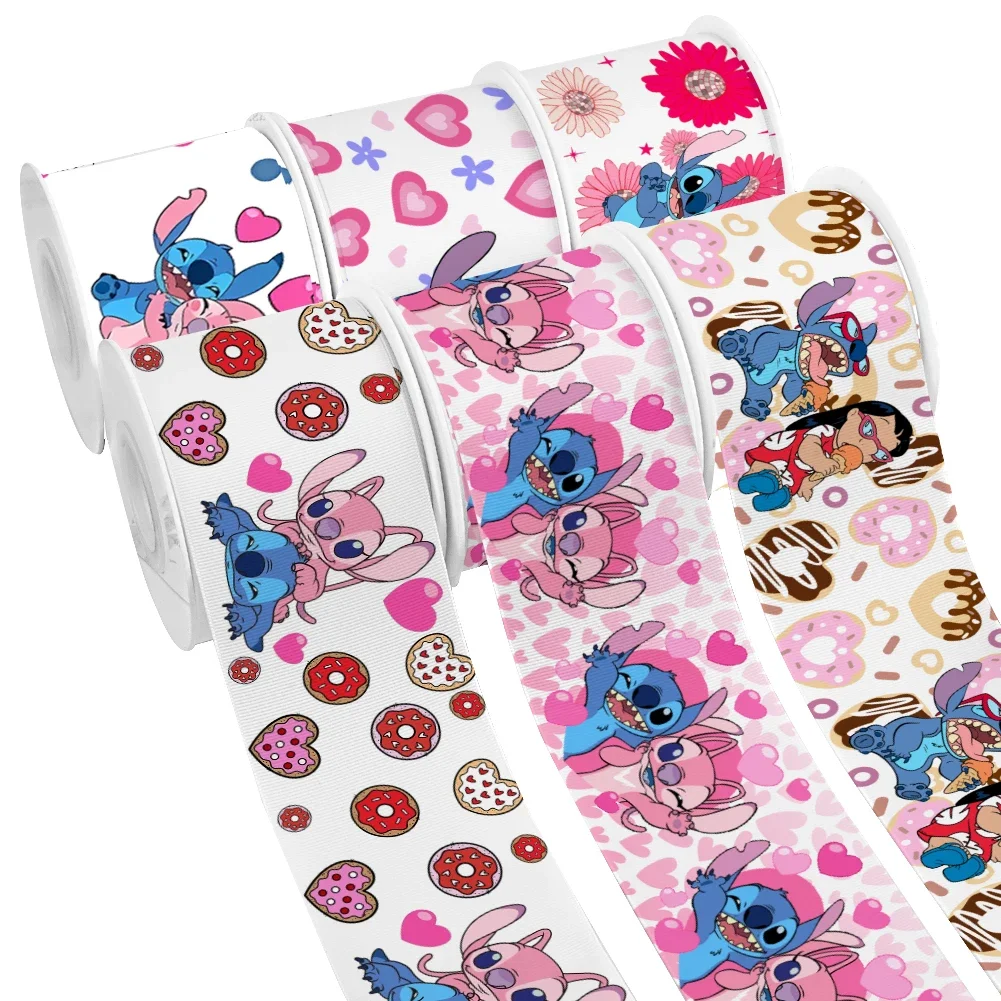 

50 Yards Disney Cartoon Stitch Lilo Valentine's Day Pattern Printed Grosgrain Satin Ribbon for Gift Wrapping Hair Bow